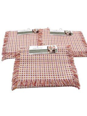 3 Room & Retreat Seasonal Table Runner 14" X 72" Pink Orange Plaid Cotton Fringe